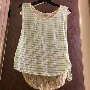 Yellow & Green Striped flower lace tank top